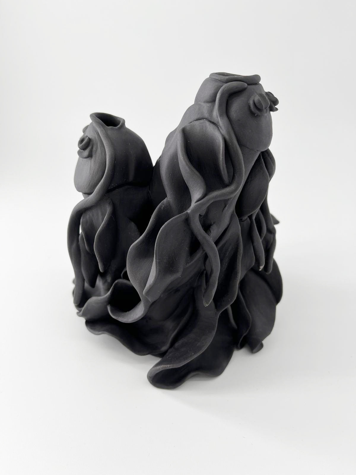 Vase en porcelaine noire- Carpes remontant le courant - Pièce unique- Sarang Porcelaine