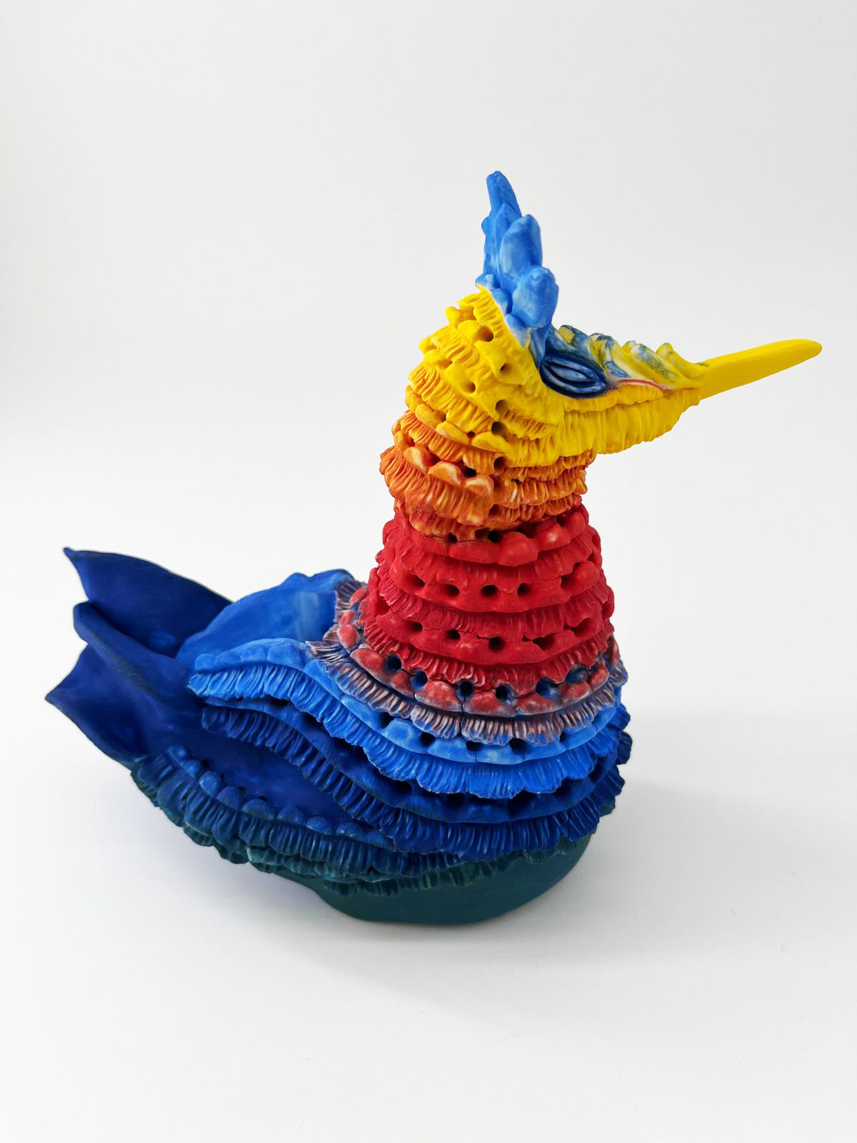 Rainbow Hummingbird - Unique piece in porcelain biscuit - Sarang Porcelain