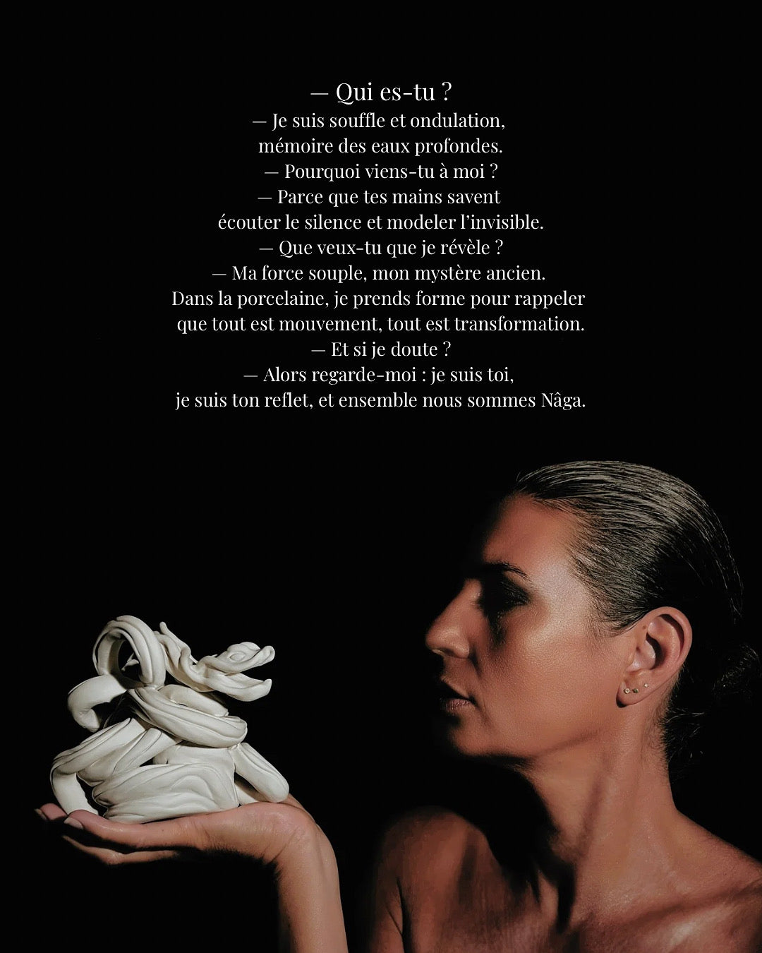 Serpent Nâga blanc - Pièce unique en porcelaine - Sarang Porcelaine