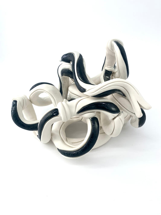 Serpent Nâga noir et blanc - Pièce unique en porcelaine - Sarang Porcelaine
