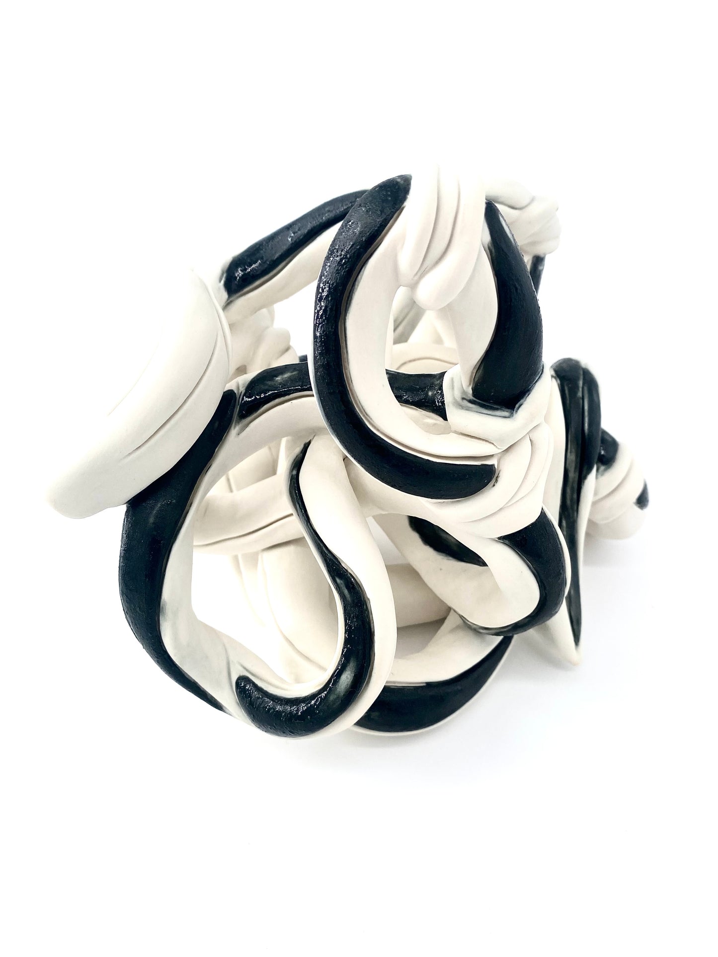 Serpent Nâga noir et blanc - Pièce unique en porcelaine - Sarang Porcelaine