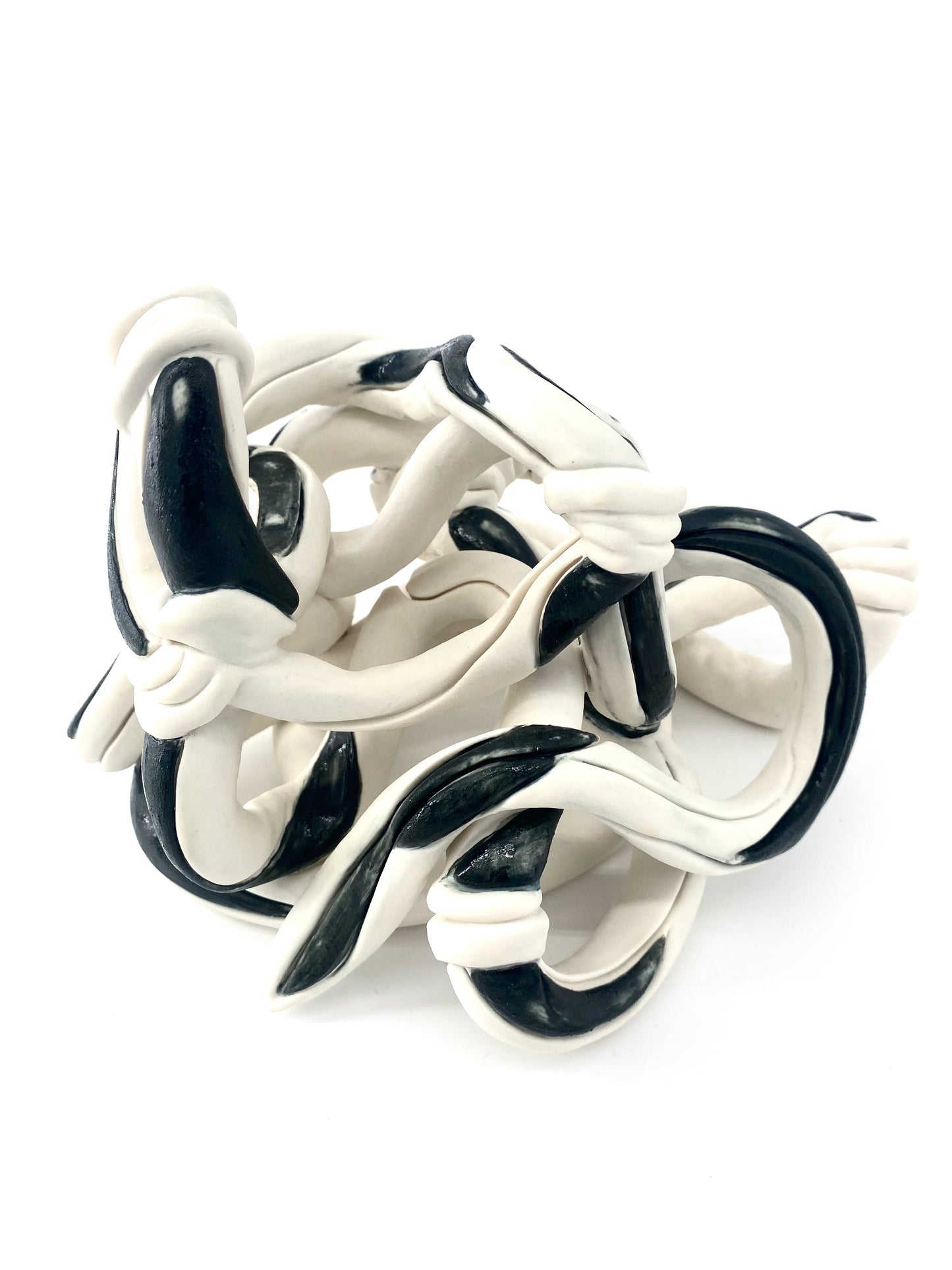 Serpent Nâga noir et blanc - Pièce unique en porcelaine - Sarang Porcelaine