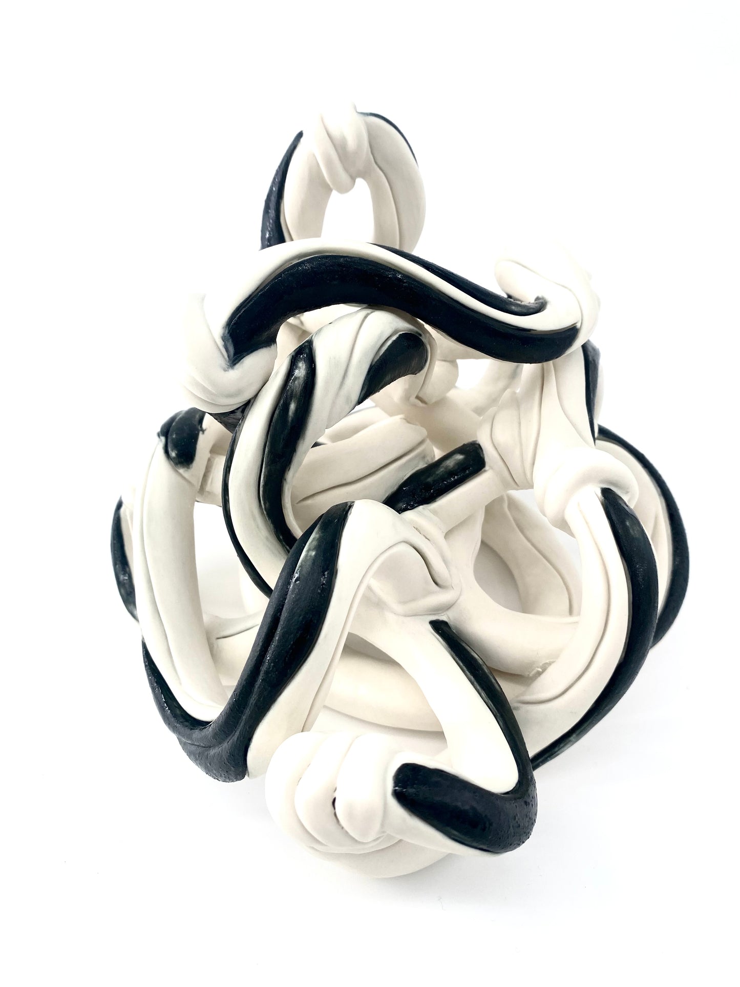 Serpent Nâga noir et blanc - Pièce unique en porcelaine - Sarang Porcelaine