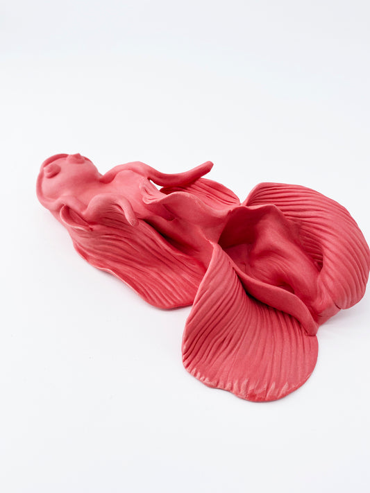 Carpe  Rouge corail- Pièce unique en porcelaine - Sarang Porcelaine